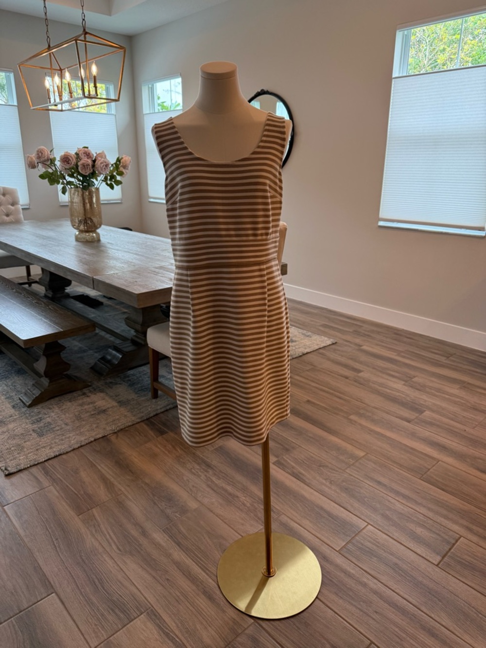 LOFT Tan and White Striped Sleeveless Mini Dress - like new!